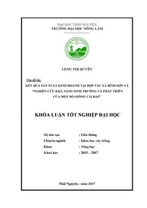Luận văn kết quả sản xuất kinh doanh tại hợp tác xã bình sơn và nghiên cứu khả năng sinh trưởng và phát triển của một số giống cải bắp