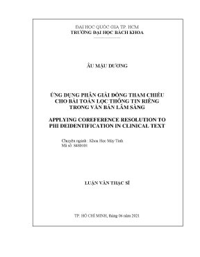 Luận văn thạc sĩ khoa học máy tính ứng dụng phân giải đồng tham chiếu cho bài toán lọc thông tin riêng trong văn bản lâm sàng