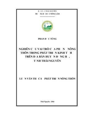Luận văn thạc sĩ nghiên cứu vai trò của phụ nữ nông thôn trong phát triển kinh tế hộ trên địa bàn huyện đồng hỷ tỉnh thái nguyên