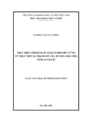 Luận văn thạc sĩ thực hiện chính sách giảm nghèo bền vững từ thực tiễn xã thạnh mỹ tây huyện châu phú tỉnh an giang