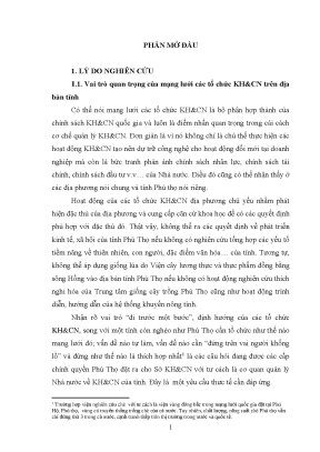 Luận văn thạc sĩ biện pháp gắn kết mạng lưới tổ chức khoa học và công nghệ theo định hướng phát triển kinh tế xã hội ở địa phương nghiên cứu trường hợp tỉnh phú thọ
