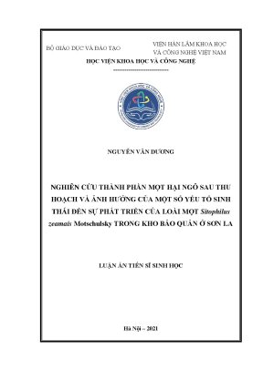 Luận án tiến sĩ sinh học nghiên cứu thành phần mọt hại ngô sau thu hoạch và ảnh hưởng của một số yếu tố sinh thái đến sự phát triển của loài mọt sitophilus zeamais motschulsky trong kho b