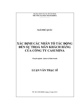 Luận văn thạc sĩ quản trị kinh doanh xác định các nhân tố tác động đến sự thỏa mãn khách hàng của công ty casumina