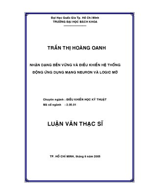 Luận văn thạc sĩ điều khiển học kỹ thuật nhận dạng bền vững và và điều khiển hệ thống động ứng dụng mạng neuron và logic mờ