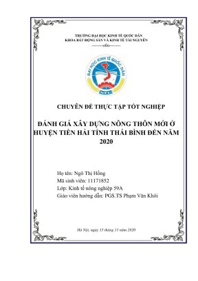 Chuyên đề thực tập tốt nghiệp đánh giá xây dựng nông thôn mới ở huyện tiền hải tỉnh thái bình đến năm 2020