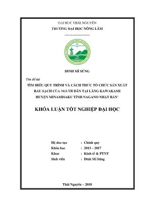 Luận văn tìm hiểu quy trình và cách thức tổ chức sản xuất rau sạch của người dân tại làng kawakami huyện minamisaku tỉnh nagano nhật bản