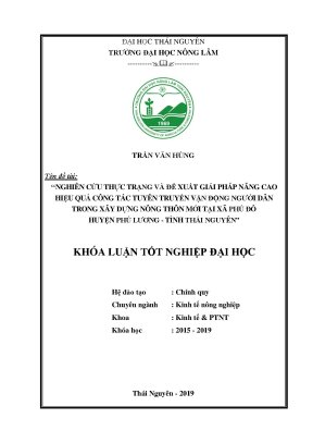 Luận văn nghiên cứu thực trạng và đề xuất giải pháp nâng cao hiệu quả công tác tuyên truyền vận động người dân trong xây dựng nông thôn mới tại xã phú đô