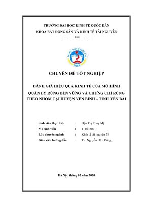 Chuyên đề tốt nghiệp đánh giá hiệu quả kinh tế của mô hình quản lý rừng bền vững và chứng chỉ rừng theo nhóm tại huyên yên bình tỉnh yên bái