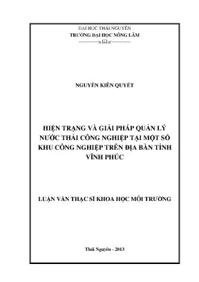 Luận văn thạc sĩ hiện trạng và giải pháp quản lý nước thải công nghiệp tại một số kcn trên địa bàn tỉnh vĩnh phúc