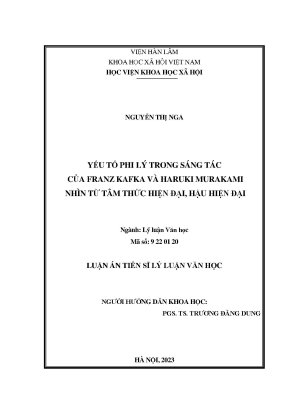 Luận án tiến sĩ yếu tố phi lý trong sáng tác của franz kafka và haruki murakami nhìn từ tâm thức hiện đại hậu hiện đại