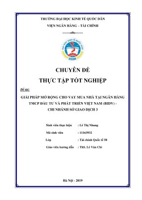 Chuyên đề thực tập tốt nghiệp giải pháp mở rộng cho vay mua nhà tại ngân hàng tmcp đầu tư và phát triển việt nam chi nhánh sở giao dịch 3