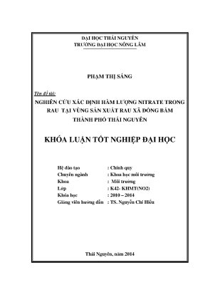 Luận văn thạc sĩ nghiên cứu xác định hàm lượng nitrate trong rau tại vùng sản xuất rau xã đồng bẩm thành phố thái nguyên