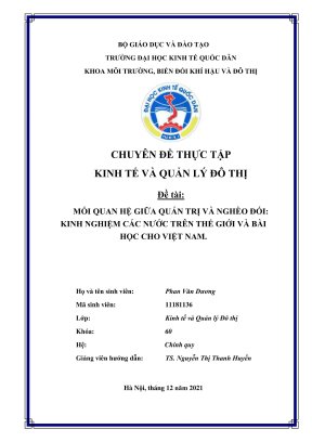 Chuyên đề thực tập mối quan hệ giữa quản trị và nghèo đói kinh nghiệm các nước trên thế giới và bài học cho việt nam