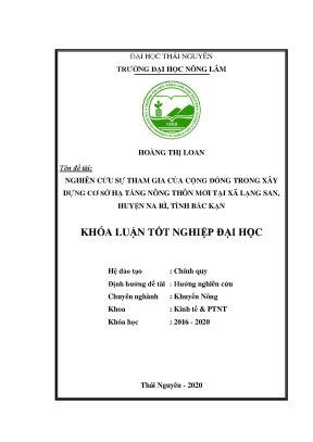 Luận văn nghiên cứu sự tham gia của cộng đồng trong xây dựng cơ sở hạ tầng nông thôn mới tại xã lạng san huyện na rì tỉnh bắc kạn