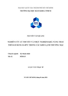 Luận văn thạc sĩ kỹ thuật nhiệt nghiên cứu lý thuyết và thực nghiệm khả năng thay thế r22 bằng r407c trong các kho lạnh thương mại