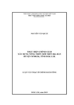 Luận văn thạc sĩ chính sách công thực hiện chính sách xây dựng nông thôn mới trên địa bàn huyện mdrắk tỉnh đắk lắk