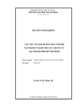 Luận văn thạc sĩ quản lý xây dựng các yếu tố ảnh hưởng đến chi phí vận hành và bảo trì các chung cư tại thành phố hồ chí minh