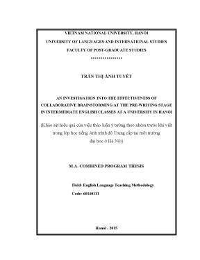 Luận văn thạc sĩ an investigation into the effectiveness of collaborative brainstorming at the pre writing stage in intermediate english classes at a university in hanoi