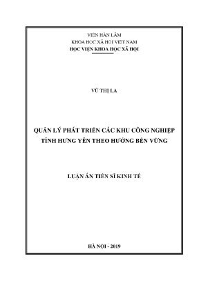 Luận án tiến sĩ quản lý phát triển các khu công nghiệp tỉnh hưng yên theo hướng bền vững