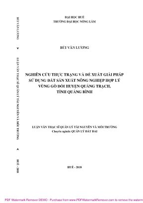 Luận văn thạc sĩ nghiên cứu thực trạng và đề xuất giải pháp sử dụng đất sản xuất nông nghiệp hợp lý vùng gò đồi huyện quảng trạch tỉnh quảng bình