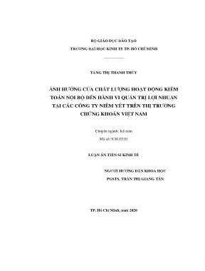 Luận án ts ảnh hưởng của chất lượng hoạt động kiểm toán nội bộ đến hành vi quản trị lợi nhuận tại các công ty niêm yết trên thị trường chứng khoán việt nam