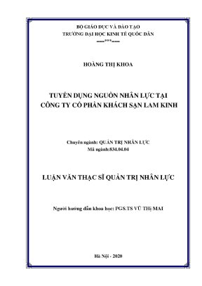 Luận văn tuyển dụng nguồn nhân lực tại công ty cổ phần khách sạn lam kinh