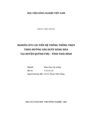 Nghiên cứu cải tiến hệ thống trồng trọt theo hướng sản xuất hàng hóa tại huyện quỳnh phụ tỉnh thái bình luận án tiến sĩ