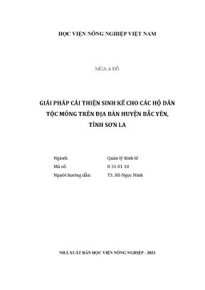 Khóa luận tốt nghiệp giải pháp cải thiện sinh kế cho các hộ dân tộc mông trên địa bàn huyện bắc yên tỉnh sơn la