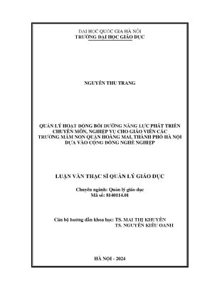 Quản lý hoạt động bồi dưỡng năng lực phát triển chuyên môn nghiệp vụ cho giáo viên các trường mầm non quận hoàng mai thành phố hà nội dựa vào cộng đồng nghề nghiệp
