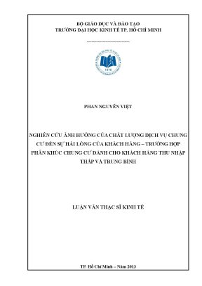 Luận văn thạc sĩ nghiên cứu ảnh hưởng của chất lượng dịch vụ chung cư đến sự hài lòng của khách hàng trường hợp phân khúc chung cư dành cho khách hàng thu nhập thấp và trung bình luận văn thạc sĩ