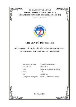 Chuyên đề tốt nghiệp công tác quản lý chất thải rắn sinh hoạt tại huyên thanh oai thực trạng và giải pháp