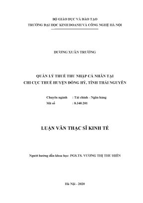 Luận văn thạc sĩ thuế thu nhập cá nhân tại chi cục thuế huyện đồng hỷ tỉnh thái nguyên