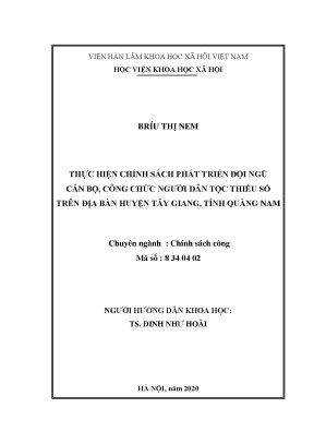 Luận văn thạc sĩ chính sách công thực hiện chính sách phát triển đội ngũ cán bộ công chức người dân tộc thiểu số trên địa bàn huyện tây giang tỉnh quảng nam