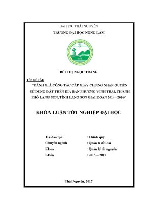 Luận văn đánh giá thực trạng công tác cấp giấy chứng nhận quyền sử dụng đất trên địa bàn phường vĩnh trại thành phố lạng sơn tỉnh lạng sơn giai đoạn 2014 2016