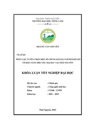 Luận văn thạc sĩ phân lập tuyển chọn một số chủng bacillus thuringiensis có khả năng diệt sâu hại rau tại thái nguyên