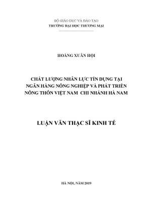 Luận văn chất lượng nhân lực tín dụng tại ngân hàng nông nghiệp và phát triển nông thôn việt nam chi nhánh hà nam
