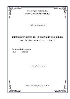 Luận văn thạc sĩ kỹ thuật điện phân bố công suất tối ưu trong hệ thống điện có xét đến nhiệt độ các phần tử