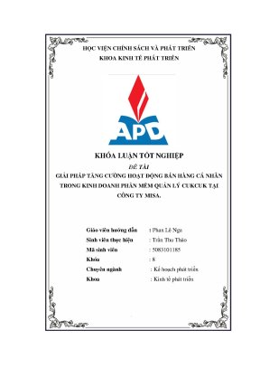 Luận văn tốt nghiệp giải pháp tăng cường hoạt động bán hàng cá nhân trong kinh doanh phần mềm quản lý cukcuk tại công ty misa