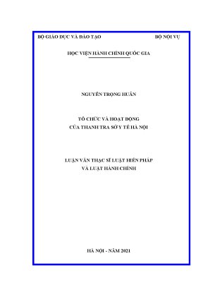 Luận văn thạc sĩ tổ chức và hoạt động của thanh tra sở y tế hà nội
