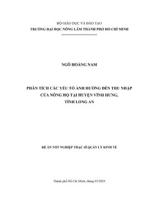 Luận văn thạc sĩ quản lý kinh tế phân tích các yếu tố ảnh hưởng đến thu nhập của nông hộ tại huyện vĩnh hưng tỉnh long an