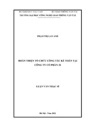 Luận văn thạc sĩ hoàn thiện tổ chức công tác kế toán tại công ty cổ phần 32