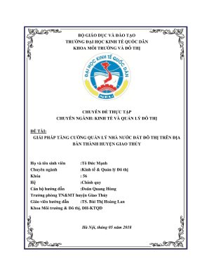 Chuyên đề thực tập tăng cường quản lý nhà nước về đất đô thị trên địa bàn huyện giao thủy