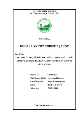 Luận văn vai trò của phụ nữ dân tộc mông trong phát triển kinh tế hộ trên địa bàn xã sốp cộp huyện sốp cộp tỉnh sơn la
