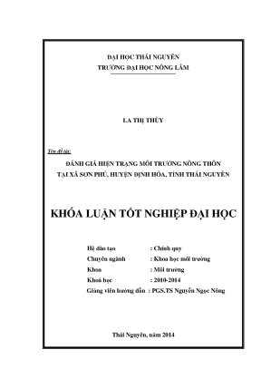 Luận văn thạc sĩ đánh giá hiện trạng môi trường nông thôn tại xã sơn phú huyện định hóa tỉnh thái nguyên