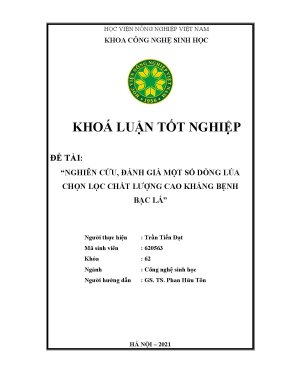 Khóa luận tốt nghiệp nghiên cứu đánh giá một số dòng lúa chọn lọc chất lượng cao kháng bệnh bạc lá