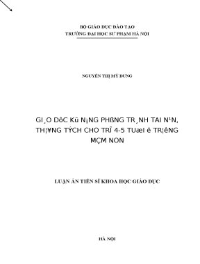 Luận án tiến sĩ giáo dục kỹ năng phòng tránh tai nạn thương tích cho trẻ 4 5 tuổi ở trường mầm non
