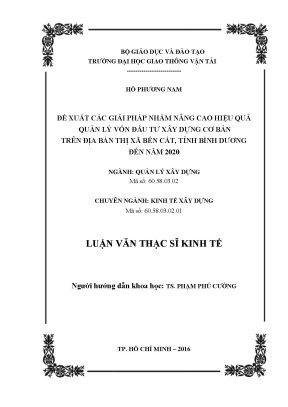 Giải pháp nhằm nâng cao hiệu quả quản lý vốn đầu tư xây dựng cơ bản trên địa bàn thị xã bến cát tỉnh bình dương đến năm 2020 luận văn thạc sĩ chuyên ngành kinh tế xây dựng