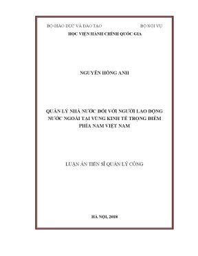 Luận án tiến sĩ quản lý nhà nước đối với người lao động nước ngoài tại vùng kinh tế trọng điểm phía nam việt nam