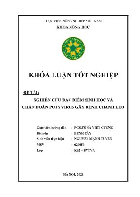 Khóa luận tốt nghiệp nghiên cứu đặc điểm sinh học và chẩn đoán potyvirus gây bệnh chanh leo