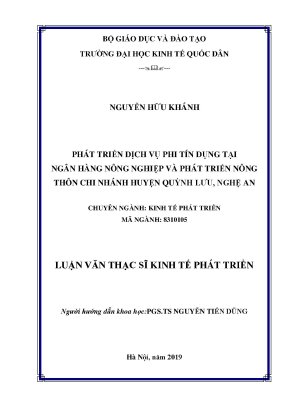 Luận văn phát triển dịch vụ phi tín dụng tại ngân hàng nông nghiệp và phát triển nông thôn chi nhánh huyện quỳnh lưu nghệ an